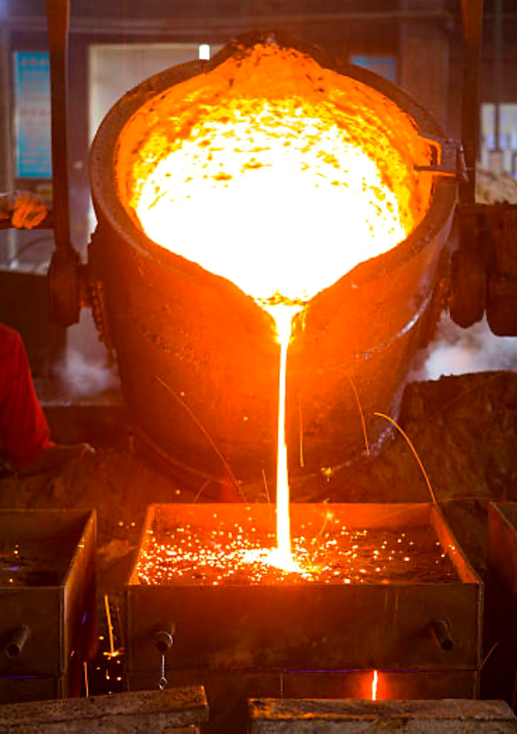 Molten ferro alloy being tapped at a smelting plant